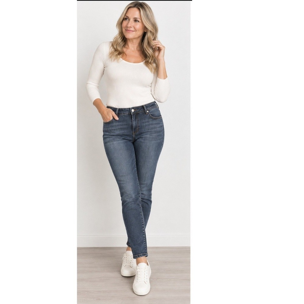 2/$30 Tahari Kelly Mid Rise Skinny Jeans 10/30 Blue Stretch Denim Dark Wash